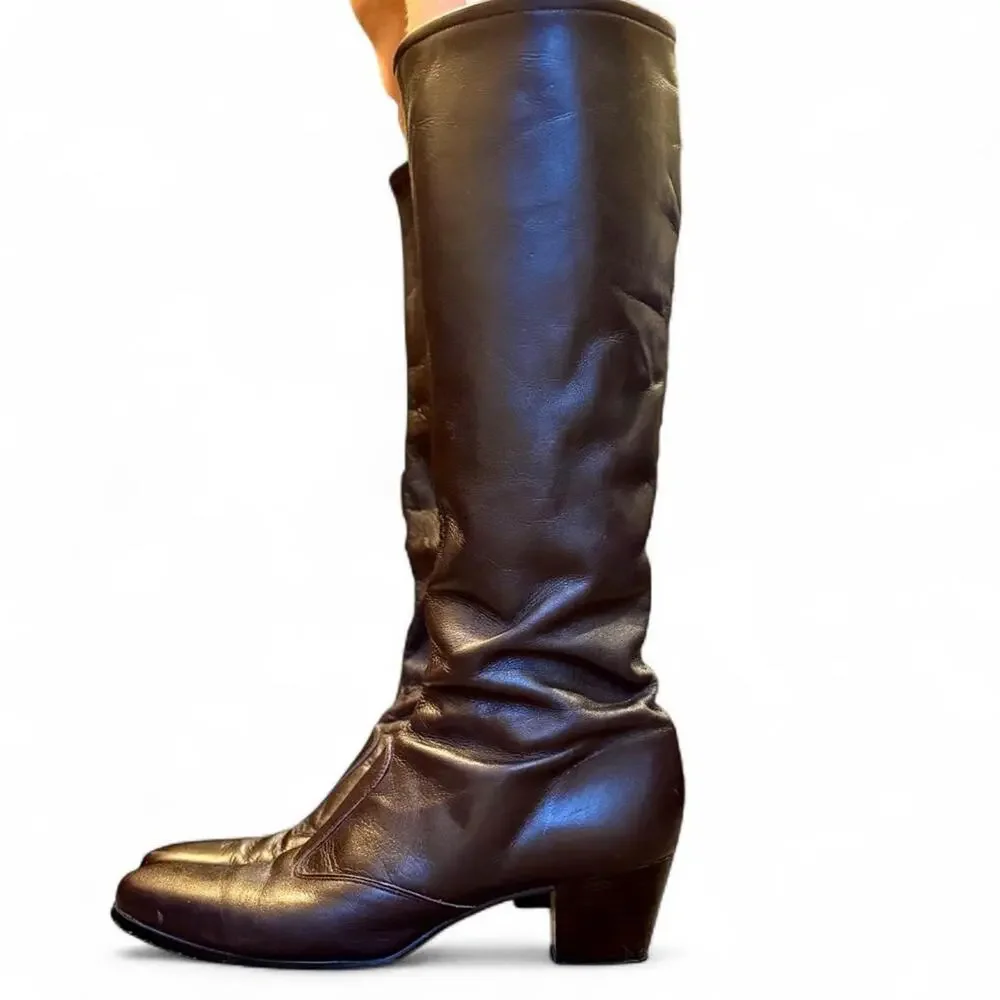 Vintage Air Step Dark Brown Leather Knee High Riding Equestrian Boots Size 7.5